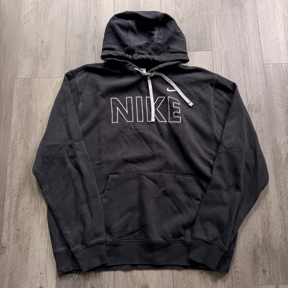 Nike Mens XL Tall Black Hoodie Outlined Logo Pullover Sweatshirt Pocket
